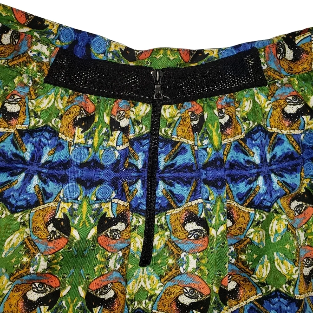 Sam Edelman Tulum Parrot Print Midi Skirt Size 12 Crochet Panels Bird Rockabilly